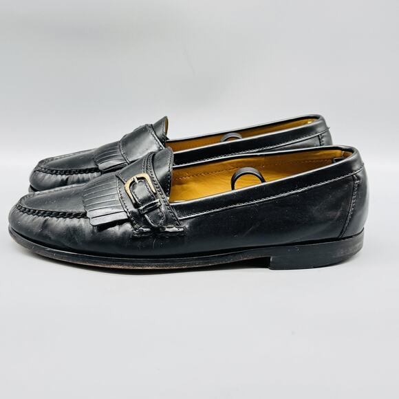 Cole Haan Shoes Mens 10 Black Leather Kiltie Fringe Loafers Buckle Slip On Dress - Picture 5 of 11